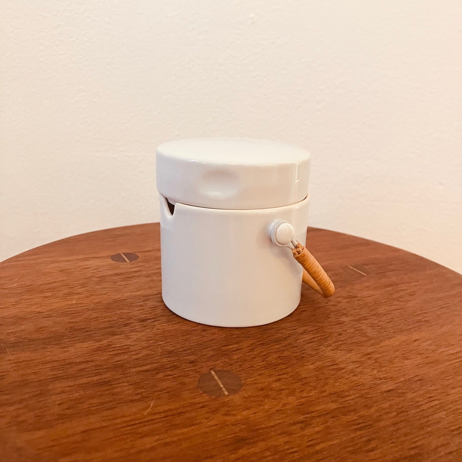 LaGardo Tackett White Porcelain and Wicker Sugarpot