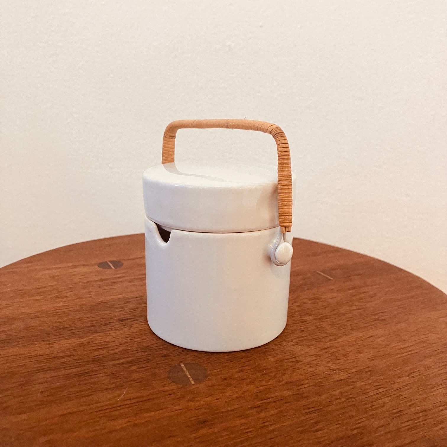 LaGardo Tackett White Porcelain and Wicker Sugarpot
